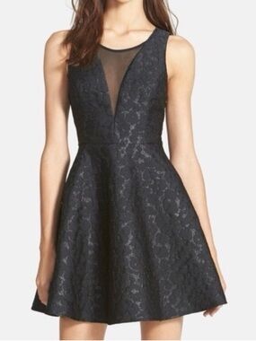 ASTR The Label Black Textured Mesh Fit & Flare Dress Size Small LBD